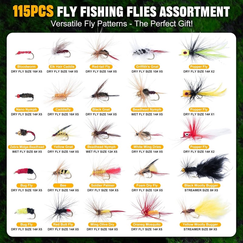 Goture Fly Fishing Flies Kit, 54pcs Dry Wet Flies Streamers Nymphs with Wooden Fly Box, Bass Trout Steelhead Salmon Lures Set Assortment Kit, Gifts for Men - Image 2